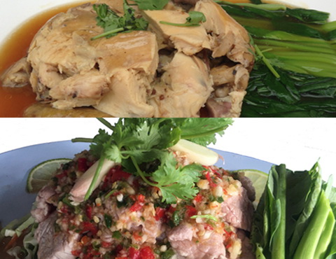 ไก่อบยอดผัก/หมูมะนาว